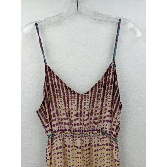 Anthropologie Womens Geometric Print Maxi Dress Size L Spaghetti Strap Tie Waist - Picture 3 of 11